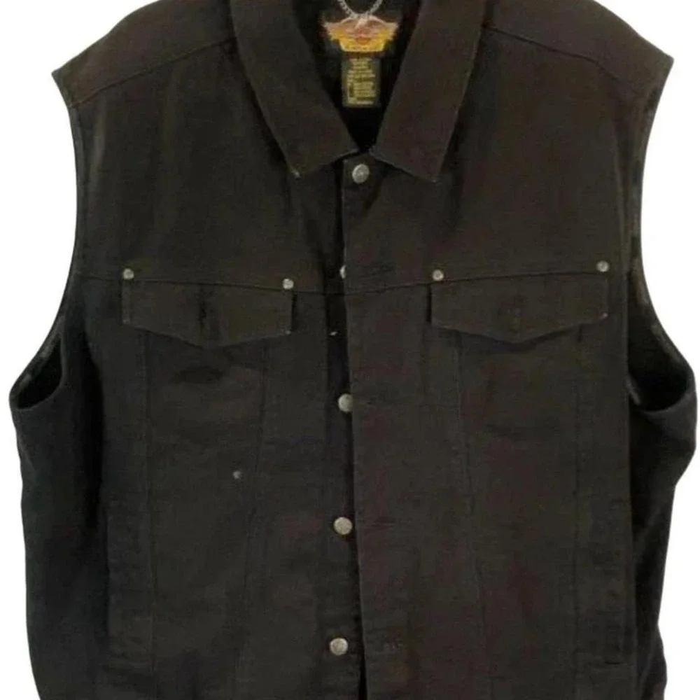 Harley-Davidson Mens 100th Anniversary Black Denim Vest XXL‎ Embroidered Patches